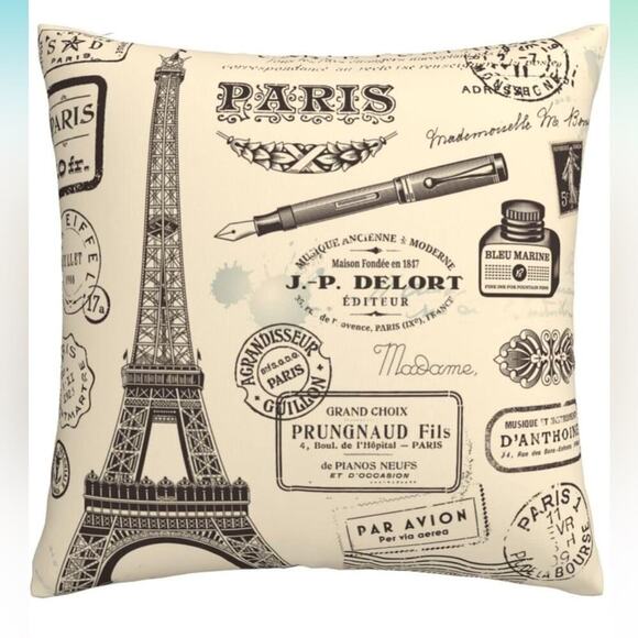 Throw Pillow Covers Retro Romantic Eiffel Tower Paris Print Square Pillowcase - Picture 1 of 5